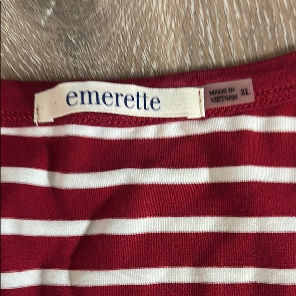 Emerette XL Red White Striped V-Neck Tee | Soft Rayon Blend |Nautical Casual Top - Picture 2 of 9